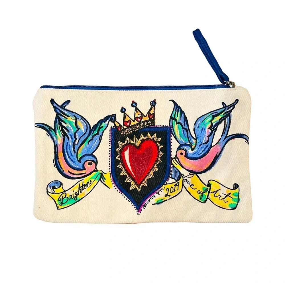 Brighton 2019 Love of Art canvas makeup bag zip closure 9x5.5